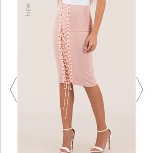 Blush Lace-up Pencil Skirt